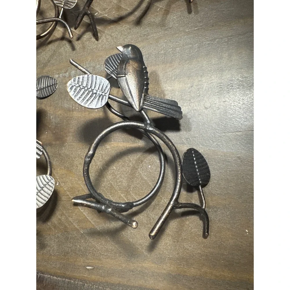 Pier 1 Bird on a Branch Napkin Rings Set of 4 Dark Bronze Metal Rustic Nature
